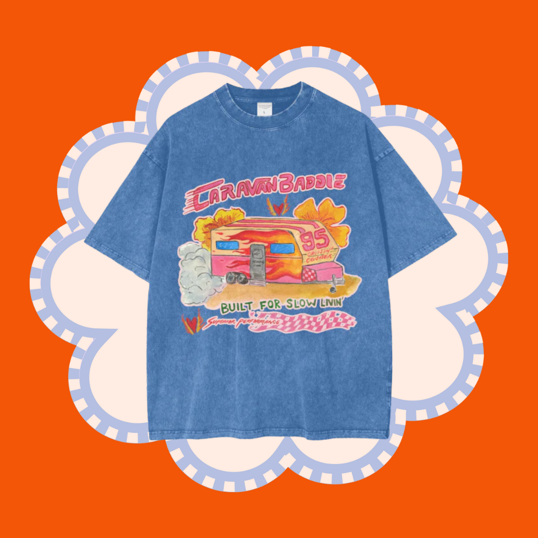 Caravan Baddie Oversized Acid Wash Tee - Light Blue